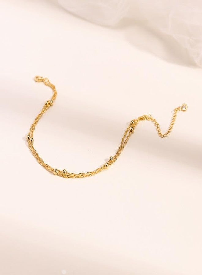 KICKGY Gold Anklets for Women Waterproof, 14K Gold Plated Wave Beaded Anklets Dainty Gold Ankle Bracelets for Women Plus Size Cute Beach Anklets Summer Simple Gold Jewelry for Women Gifts - Image 5